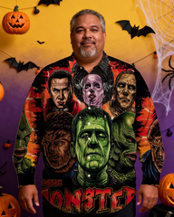 Men's Halloween The Monsters Nostalgic Anime Full Printing Long Sleeve Shirt