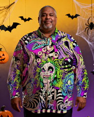 Big&Tall Men's Halloween Movie Nostalgic Anime Full Printing Long Sleeve Shirt