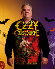Big&Tall Men's Halloween Metal Music Nostalgic Anime Full Printing Long Sleeve Shirt