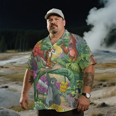 Men's Nostalgic Anime Retro Jungle Wild Characters Printing Short Sleeve Shirt