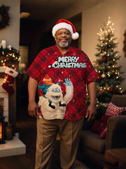 Men's Merry Christmas Grid Snowman Full Printing Short Sleeve Shirt
