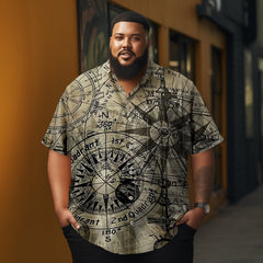 Navigation Theme Printed Casual Men's Plus Size Short Sleeve Shirt