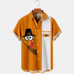 Thansgiving Funny Turkey Printed Casual Men's Plus Size Short Sleeve Shirt