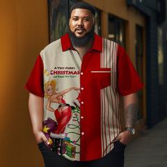 Men's Christmas beautiful girl printed Plus Size Short Sleeve Shirt