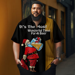 Men's Christmas Santa Claus strips printed Plus Size Short Sleeve Shirt