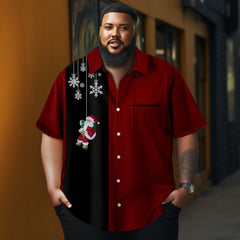 Men's Christmas Santa Claus strips printed Plus Size Short Sleeve Shirt