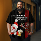 Men's Christmas Santa Claus and reindeer strips printed Plus Size Short Sleeve Shirt