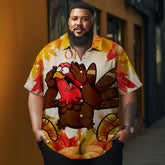 Men's Thanksgiving Turkey and maple leaf Printed Casual Short Sleeve Plus Size Shirt