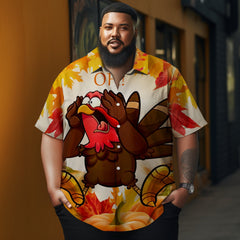 Men's Thanksgiving Turkey and maple leaf Printed Casual Short Sleeve Plus Size Shirt