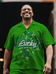 Large Size Men's Refined St. Patrick's Day Pattern Short Sleeve Shirt and Shorts
