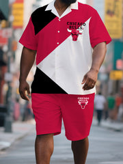 Men's Plus-Size Polo-Inspired Print Short Sleeve Shirt and Shorts