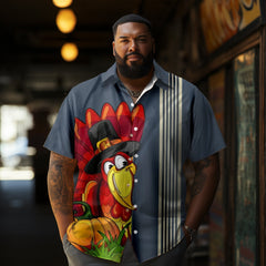 Thansgiving Funny Turkey Printed Casual Men's Plus Size Short Sleeve Shirt