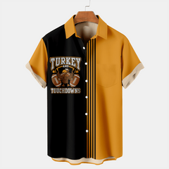 Men's Thanksgiving Turkey Printed Casual Short Sleeve Plus Size Shirt