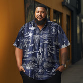 Star Wars Spaceship Blueprint Design Printed Casual Men's Plus Size Short Sleeve Shirt