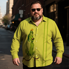 Men's Casual Classic Nostalgic Anime Dog Costume Printing Long Sleeve Shirt