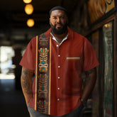 Retro Tiki Bowling Printed Casual Men's Plus Size Short Sleeve Shirt