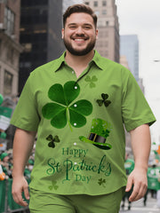 Men's Oversized Contemporary Shamrock Pattern Short Sleeve Shirt and Shorts