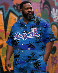 Men's Plus Size Vintage Hawaiian Sports and Sea Short Sleeve Shirt And Shorts Set