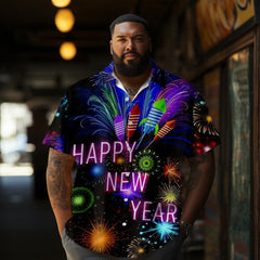 Blooming Fireworks Printed Casual Men's Plus Size Short Sleeve Shirt