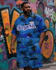 Men's Plus Size Vintage Hawaiian Sports and Sea Short Sleeve Shirt And Shorts Set