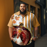 Thansgiving Beauful Turkey Maple Leaf Strips Printed Casual Men's Plus Size Short Sleeve Shirt