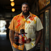 Thansgiving Turkey Maple Leaf Printed Casual Men's Plus Size Short Sleeve Shirt