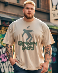 Men's Apricot Oversized T-Shirt – Lightweight Summer Graphic Tee, Breathable Cotton Loose Fit (Plus Size)
