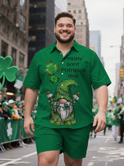 Gentlemen's Extended Size Geometric Irish Motif Short Sleeve Shirt and Shorts