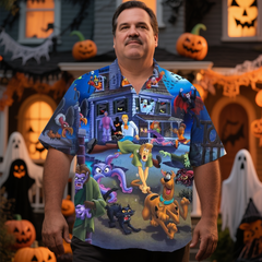 Men's Halloween Cute Nostalgic Anime Dog Costume Printing Short Sleeve Shirt