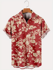 Floral Printed Casual Men's Plus Size Short Sleeve Shirt