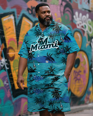 Men's Plus Size Hawaiian Sports and Sea Short Sleeve Shirt And Shorts Set