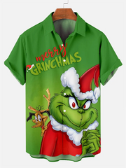 Men's Christmas monster printed Plus Size Short Sleeve Shirt
