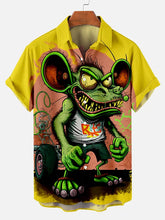 Cartoon mouse illustration printed Plus Size Short Sleeve Shirt