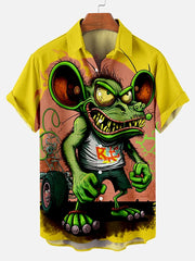 Cartoon mouse illustration printed Plus Size Short Sleeve Shirt