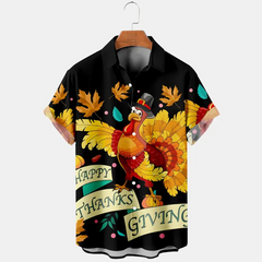 Thansgiving Happy Mr Turkey Maple Leaf Casual Men's Plus Size Short Sleeve Shirt