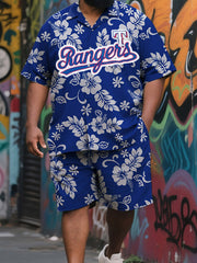 Large Size Men's Hawaiian Surf Sport Tee and Shorts Set