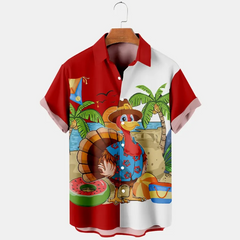 Thanksgiving Corlorful turkey Hawaiian Men's Plus Size Short Sleeve Shirt