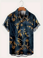 Tropical flowers Printed Casual Men's Plus Size Short Sleeve Shirt