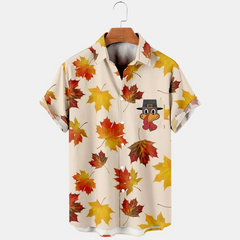 Thansgiving Maple Leaf Funny LittleTurkey Printed Casual Men's Plus Size Short Sleeve Shirt
