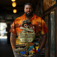 Comfortable Hawaiian Pirate Parrot Printed Men's Plus Size Short Sleeve Shirt