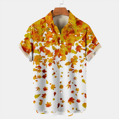 Men's Thanksgiving Maple Leaf Print Casual Short Sleeve Plus Size Shirt