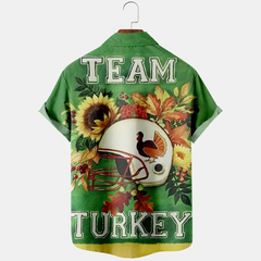 Thanksgiving Flower Turkey Baseball Cap Men's Plus Size Short Sleeve Shirt