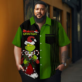 Men's Christmas monster strips printed Plus Size Short Sleeve Shirt