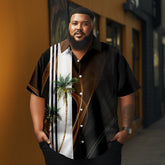 Coconut Tree Printed Casual Men's Plus Size Short Sleeve Shirt