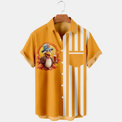 Thansgiving Turkey Strips Printed Casual Men's Plus Size Short Sleeve Shirt