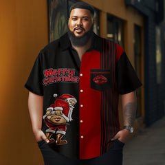 Men's Christmas Santa Claus strips printed Plus Size Short Sleeve Shirt