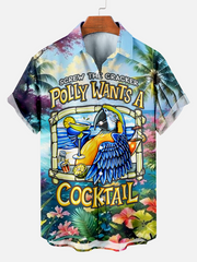 Comfortable Hawaiian Parrot Letter Printed Men's Plus Size Short Sleeve Shirt