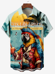 Fashion Hawaiian Pirate Parrot Printed Men's Plus Size Short Sleeve Shirt
