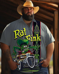 Comfortable Retro Cartoon Rise Printed Men's Plus Size Short Sleeve Shirt