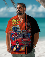 Retro Cartoon Racing Car Men Plus Size Short Sleeve Shirt